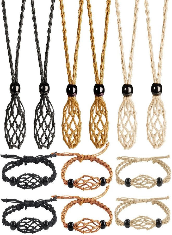 Anjiucc 12 PCS Cord Empty Stone Holder Hand-Woven Necklace Cord with Adjustable for Stone Necklace DIY Bracelet （Black+Coffee+Khaki - Image 1